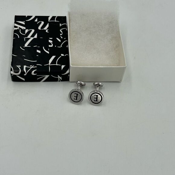 Men’s Saks, Fifth Avenue letter  E silver cufflinks - Picture 3 of 7